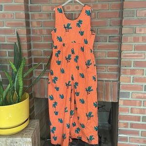 Bel Kazan orange cotton romper medium like new zip back floral print teal